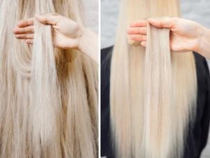 Lissage sur cheveux décolorés ou méchés – avant après
